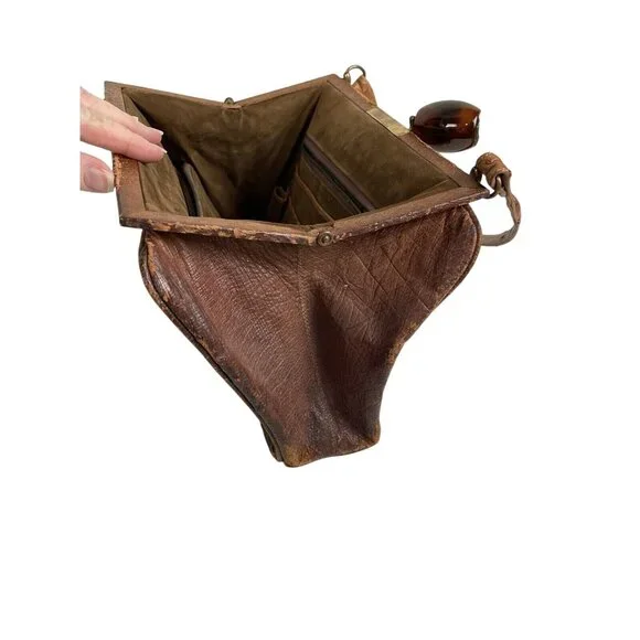 Vintage Beverly Bag Full Quill Ostrich Frame Purse Brown Ireland Distressed - Picture 9 of 12